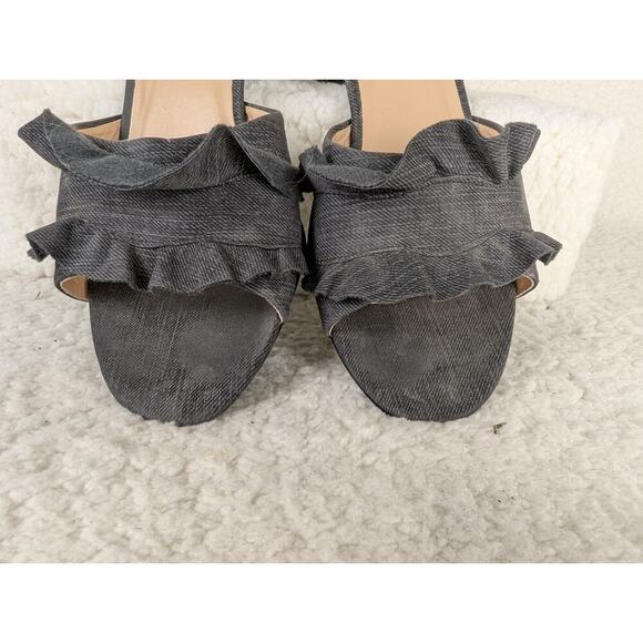 Ruffle Block Heel Denim Slide Sandals Sz 7.5 Lena Luisa - Picture 9 of 13